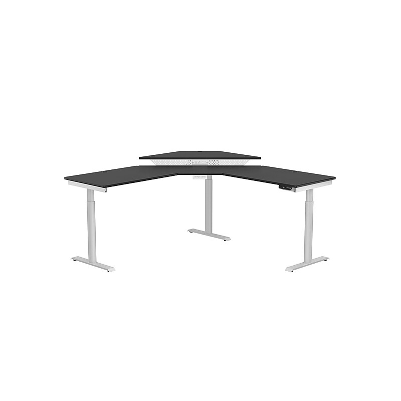 VersaDesk PowerLift 72"W Electric Corner Adjustable Standing Desk, Black/White (PLCSD7272-WB-APP) image 1