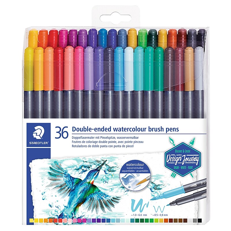 Staedtler Washable Double-Ended Watercolor Brush Pens, Twin Tip, Assorted Colors (3001 TB36) image 1