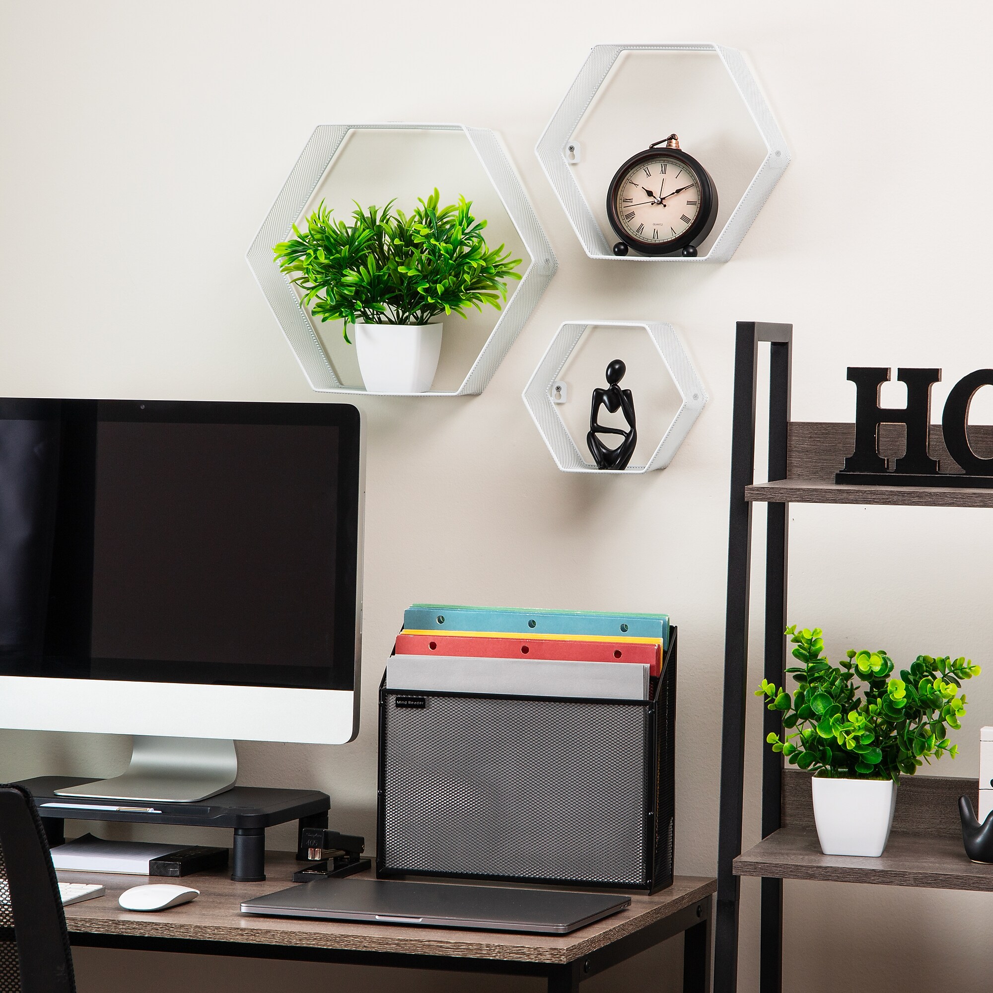Mind Reader Metal Honeycomb Hexagon Floating Shelves, White, 3/Set (WALL3PC-WHT) Sansujyuku sansujyuku.com