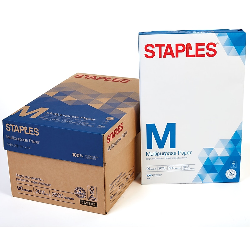 Staples 11" x 17" Multipurpose Paper, 20 lbs., 96 Brightness, 500/Ream, 5 Reams/Carton (05032) image 1