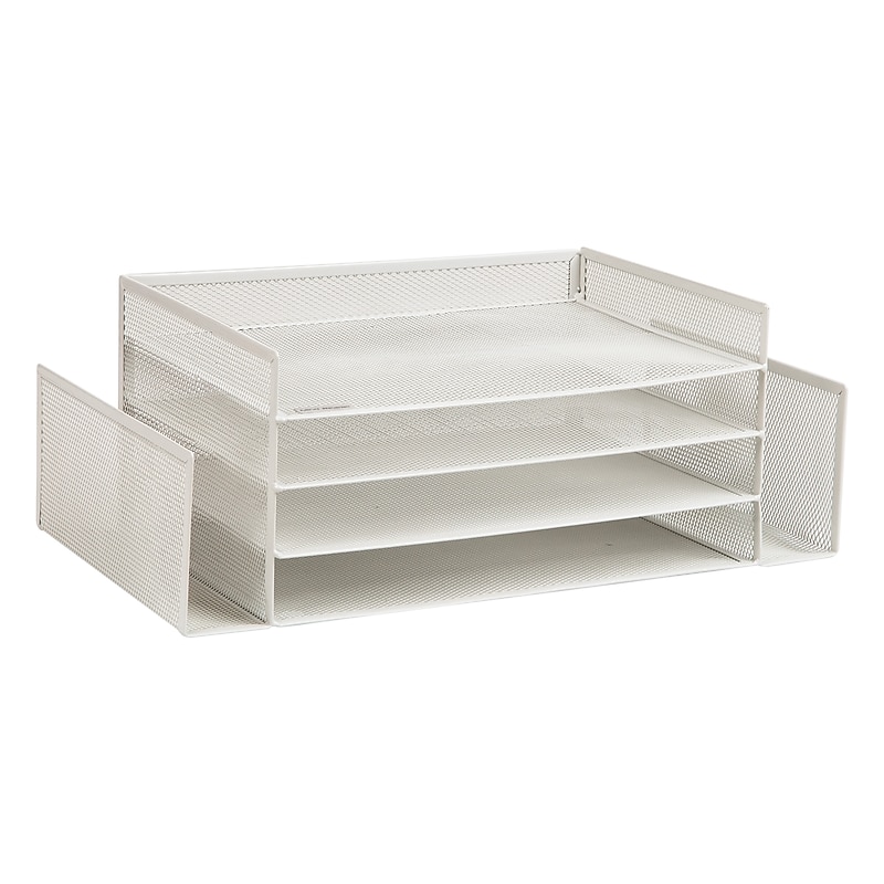 Mind Reader Metal Desktop Organizer Letter Tray, 16.75"L x 9.15"W x 6"H, White (4TSIDE2-WHT) image 1