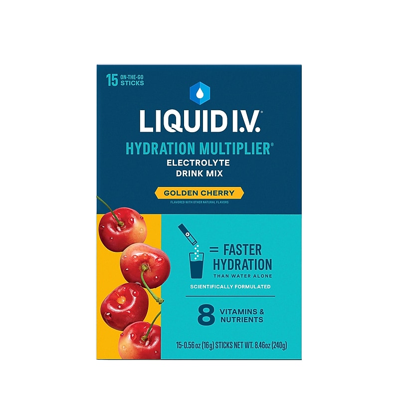 LIQUID I.V. Hydration Multiplier Golden Cherry Electrolyte Powder Drink Mix, 0.56 oz., 15 Sticks/Box (EHC47497) image 1