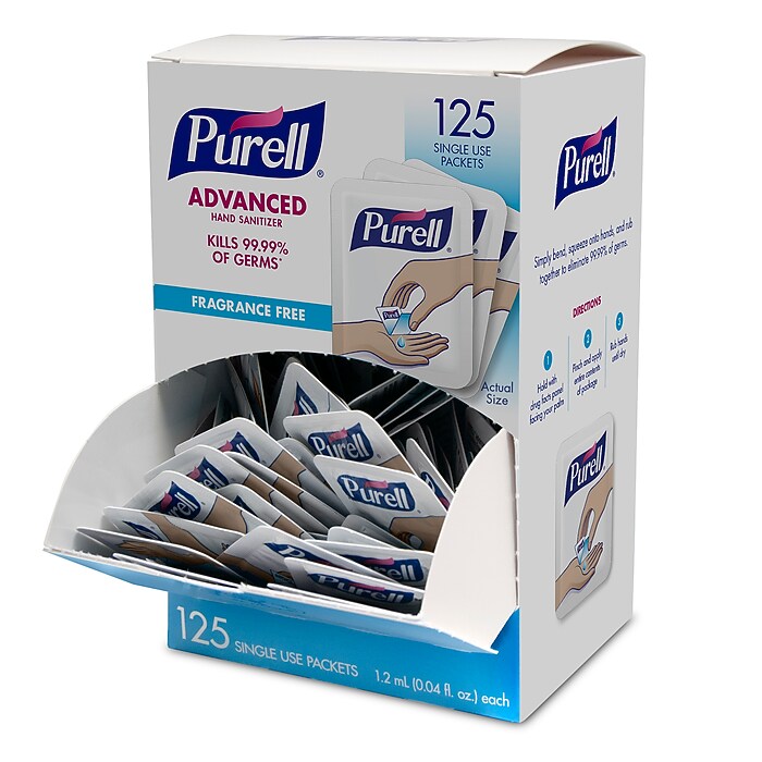PURELL SINGLES Advanced 70% Alcohol Gel Hand Sanitizer, 125/Box