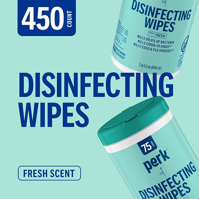 Perk™ Disinfecting Wipes, Fresh Scent, 75 Wipes/Pack, 6/Carton
