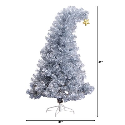 Nearly Natural 5' Artificial Silver Tinsel Holiday Santa's Hat Christmas Tree