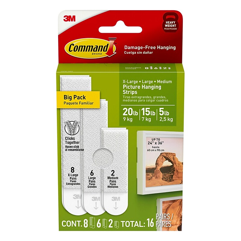 Command Picture Hanging Strip Mixed Pack, White, 16 Pairs/Pack (17218-16ES) image 1