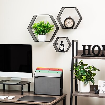 Mind Reader 3-Shelf Metal Honeycomb Hexagon Floating Shelves - Thumbnail 3