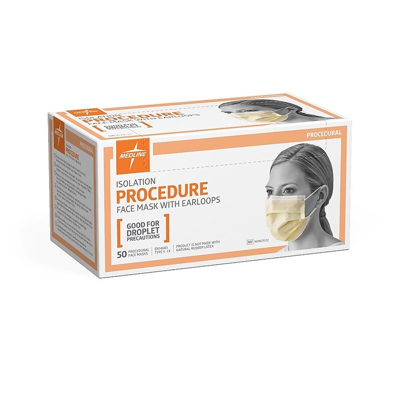 Medline Face Masks with Earloops, Yellow, 300/Pack (NON27122) image 1