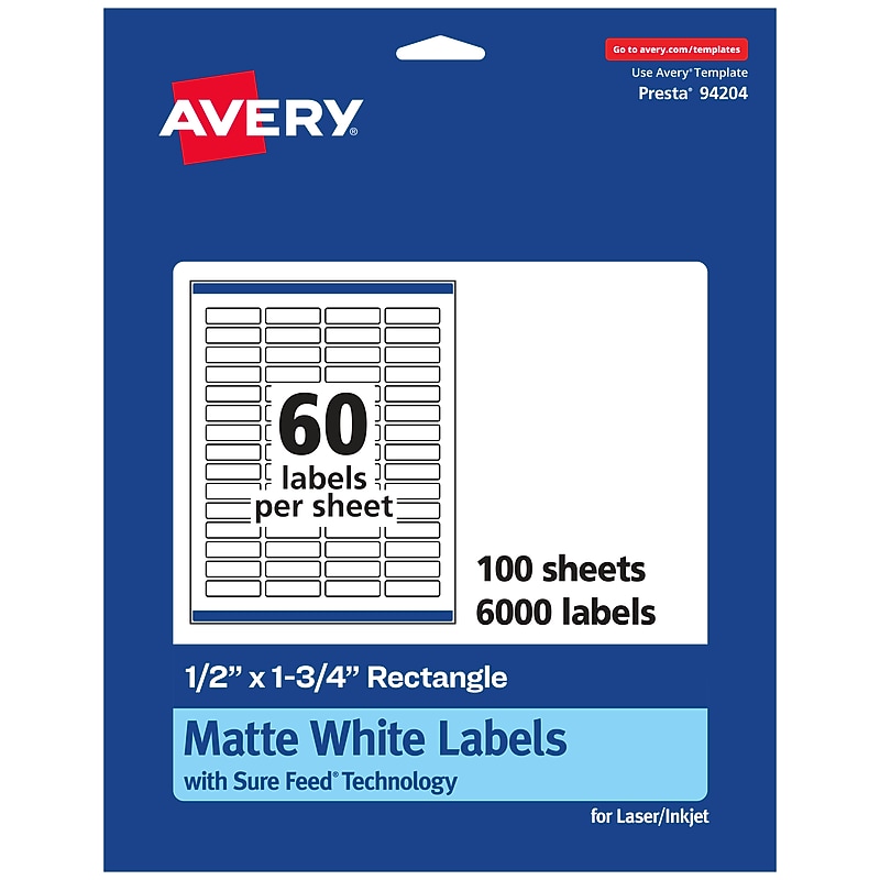 Avery Laser/Inkjet Multipurpose Labels, 1.75"  x 0.5", Matte White, 6000/Box (94204) image 1