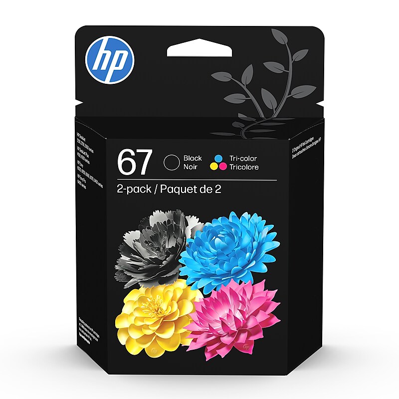 HP 67 Black/Tri-Color Standard Yield Ink Cartridge, 2/Pack (3YP29AN#140) image 1