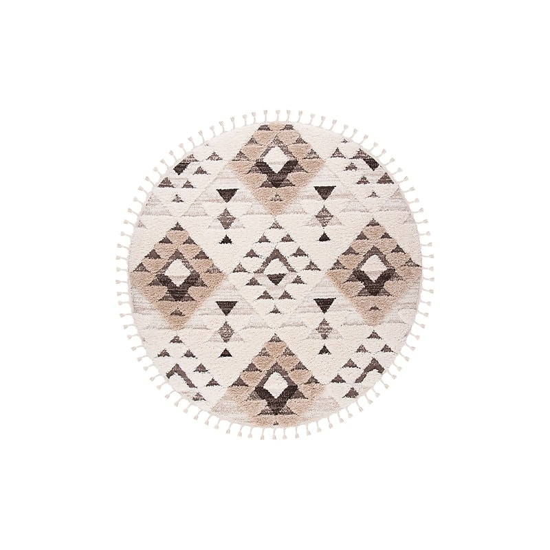 Safavieh Moroccan Tassel Shag Collection 8' Round Indoor Area Rug, Machine Made, Ivory/Brown (MTS688A-8R) image 1