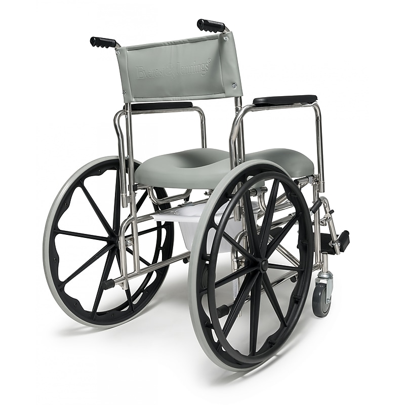 Everest & Jennings Rehab Shower Commode Wheelchair, 17" Wide 14.5" Low Back with 24" Rear Wheel (12022010) image 1