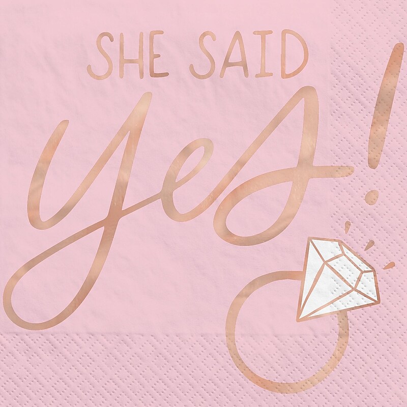 Party City "She Said Yes" Beverage Napkin, 2-Ply, Pink & Rose Gold, 16 Napkins/Pack (AM5070000) image 1