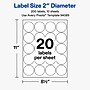 Avery Round Laser/Inkjet Multipurpose Labels, 2" Round, White, 20 Labels/Sheet, 10 Sheets/Pack (19479311255)~#|#~116C66E2-95C3-478D-862016C7CAA47B41_sc7