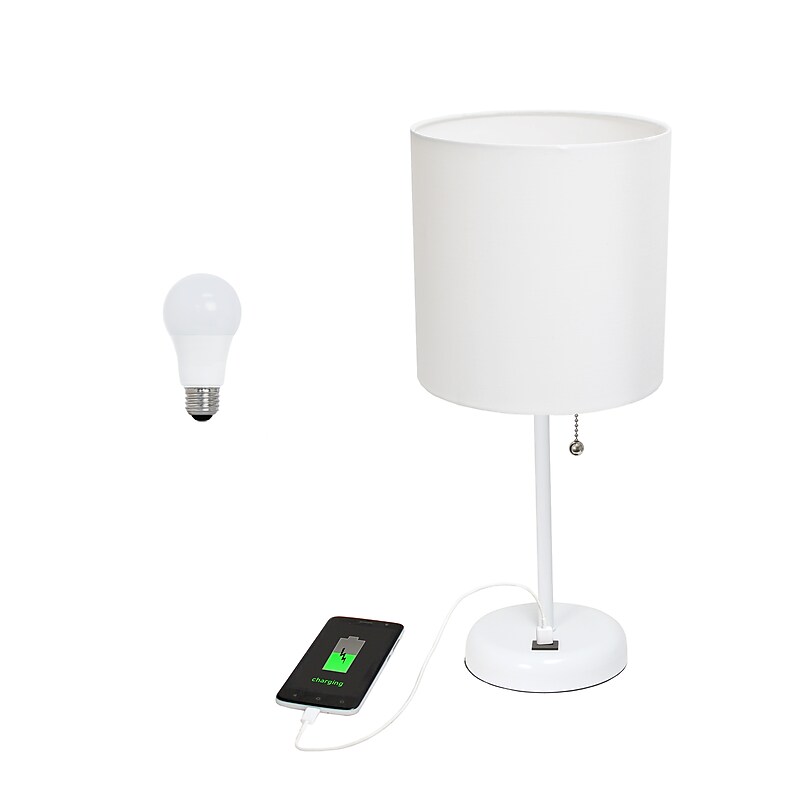 Creekwood Home Oslo 19.5" LED Table Lamp with USB Port, White (CWT-2011-WO-LB) image 1