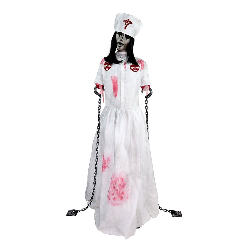 Haunted Hill Farm 5.2 ft. Convulsing Nurse Halloween Animatronic by Tekky with Motion-Activated Sounds (HHCONVULNRSE-1FLSA) image 1