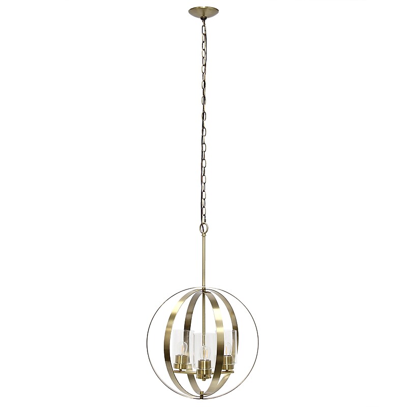 Lalia Home 3-Light 18" Adjustable Globe Hanging Metal and Clear Glass Ceiling LED Pendant, Antique Brass (LHP-3010-AB) image 1