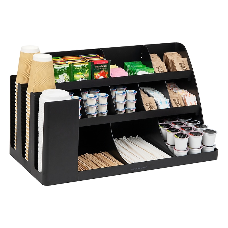 Mind Reader 14 Compartment Plastic Cup and Condiments Countertop Organizer, Black (COMORG2-BLK) image 1