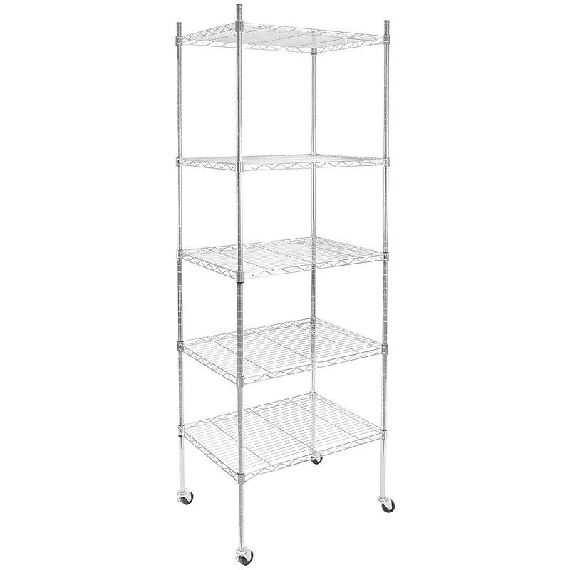 Mount-It! 5-Tier Wire Shelving Unit with Wheels, Holds 88 lbs per shelf, Silver (MI-7862) image 1