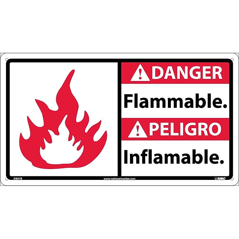 Flammable (Bilingual W/Graphic), 10X18, Rigid Plastic, Danger Sign image 1