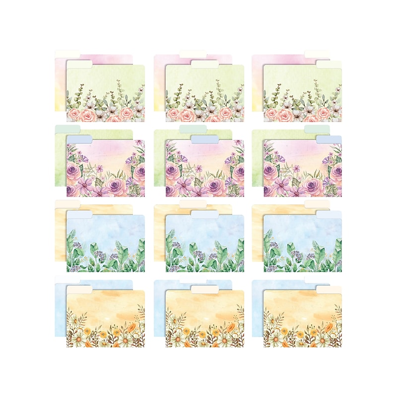 Global Printed Products Deluxe Designer Watercolor Floral Heavy-Duty File Folders, 1/3-Cut Tab, Assorted Colors, 24/Pack image 1
