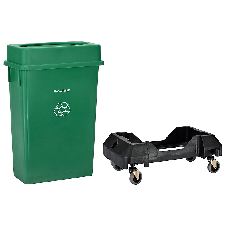 Alpine Industries Polypropylene Recycling Bin with Lid and Dolly, 23 Gallon, Green (ALP477-GRN1-PKD) image 1