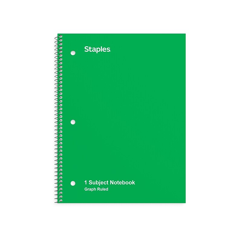 Staples 1-Subject Notebook, 8" x 10.5", Graph Ruled, 70 Sheets, Green (ST23987C) image 1