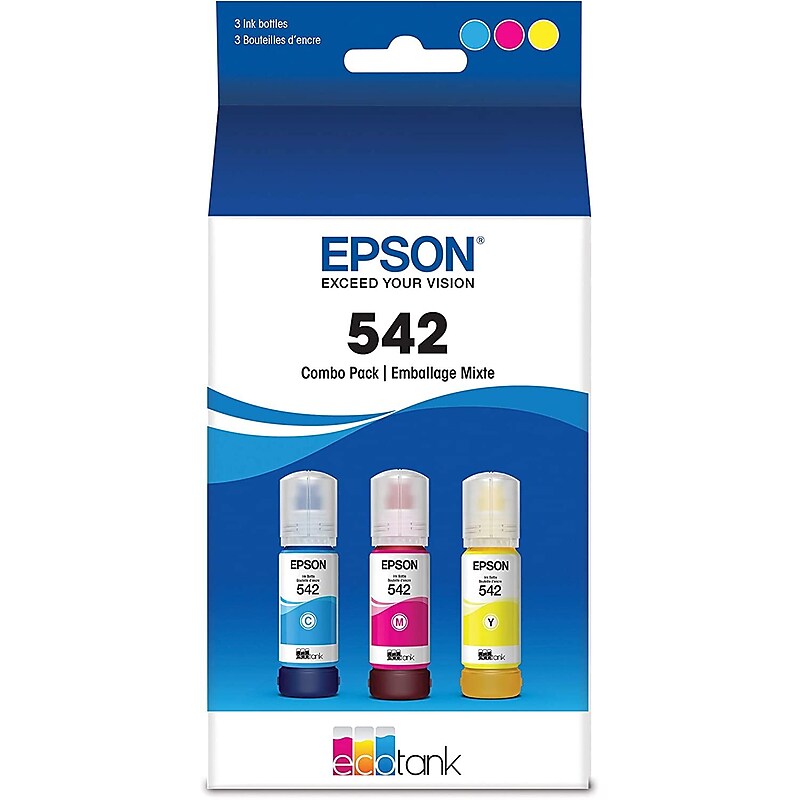 Epson T542 Cyan/Magenta/Yellow Ultra High Yield Ink Bottle, 3/Pack (T542520-S) image 1