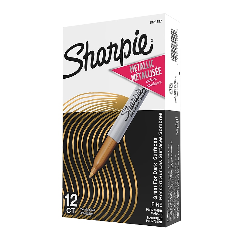 Sharpie Permanent Markers, Fine Tip, Gold Metallic, 12/Pack (1823887) image 1