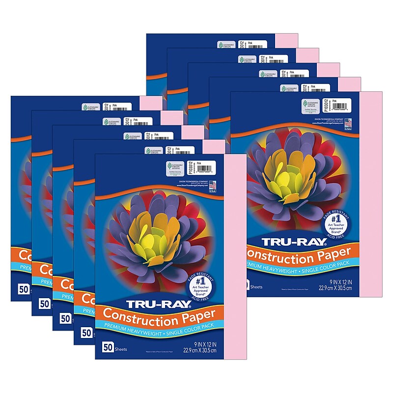 Tru-Ray 9" x 12" Construction Paper, Pink, 50 Sheets/Pack, 10 Packs/Bundle (PAC103012-10) image 1