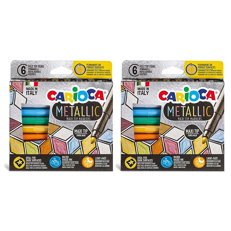 CARIOCA Metallic Water Based Water-Based Markers, Maxi Tip, Assorted Colors, 6/Set, 2/Bundle (CRA43161-2) image 1