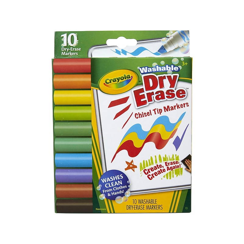 Crayola Dry Erase Washable Markers, Chisel Tip, Assorted Colors, 10/Pack (58-7733) image 1