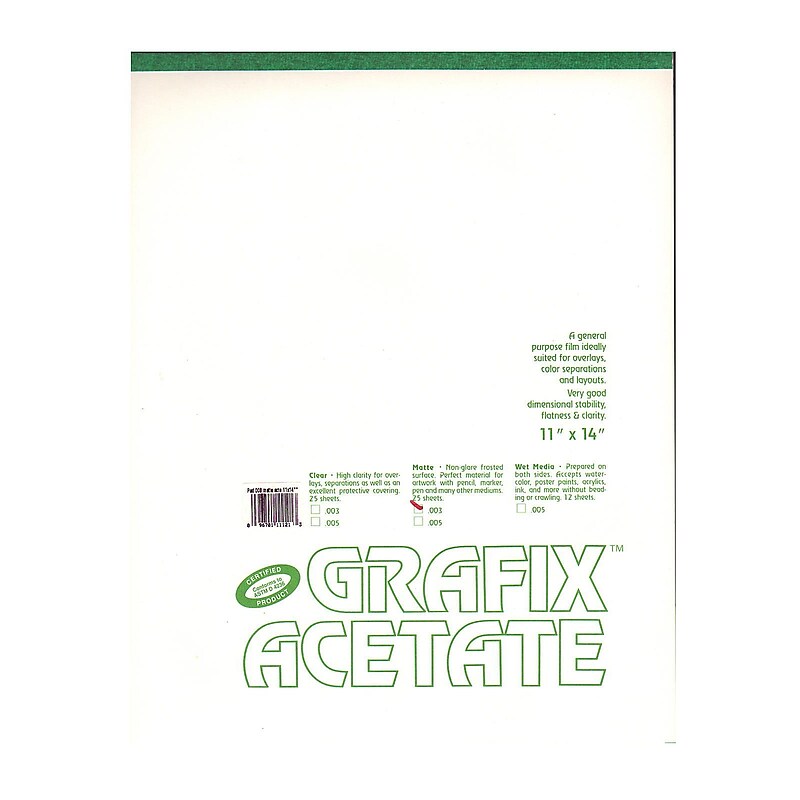 Grafix Matte Acetate Film Pads 0.003 11 in. x 14 in. pad of 25 image 1