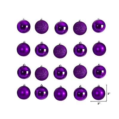 Nearly Natural Holiday Christmas Purple Shatterproof Ornament Set - Thumbnail 3