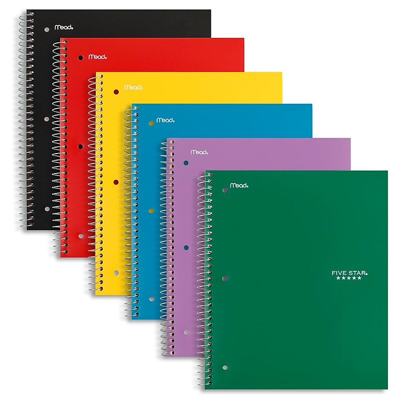 Five Star 1-Subject Notebooks, 8" x 10.5", Wide Ruled, 100 Sheets, Each (05238/07635) image 1