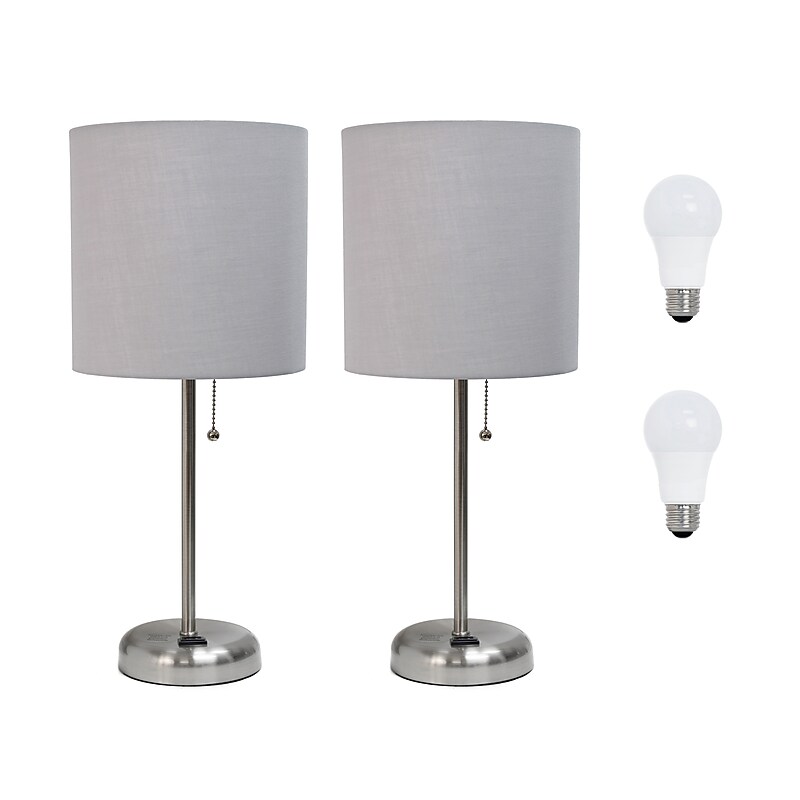 Simple Designs 19.5" LED Table Lamp, Brushed Steel/Grey, 2/Pack (LT2024-GRY-PKLB) image 1