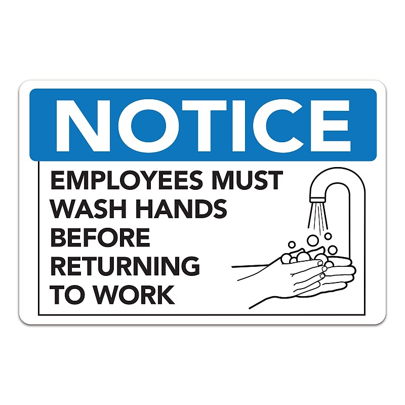 Cosco NOTICE: Employees Must Wash Hands Before Returning to Work Indoor Sign, 9" x 6", Blue/White (098606) image 1
