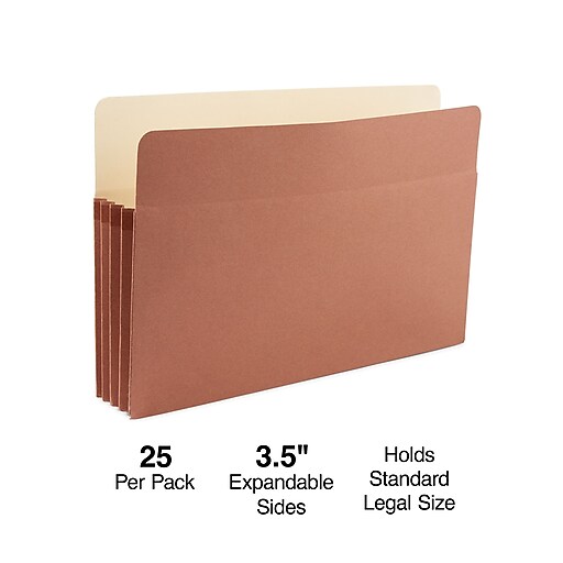 Staples® Reinforced File Pocket, 3.5" Expansion, Legal Size, Brown, 25