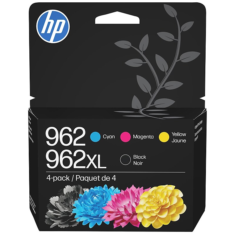 HP 962XL/962 Black High Yield and Cyan/Magenta/Yellow Standard Yield Ink Cartridge, 4/Pack (3JB34AN#140) image 1