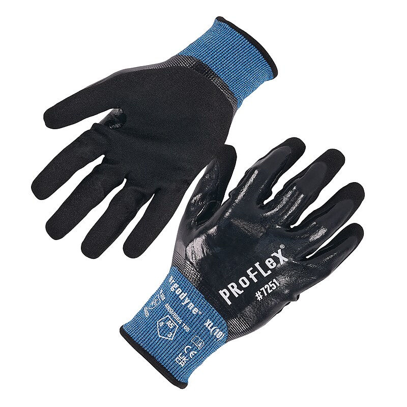 ProFlex 7251 Cut-Resistant Water-Resistant Fully Coated Nitrile Gloves, 2XL, 21 Gauge, A5 Cut Level, Black, Pair (10446) image 1