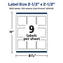 Avery Square Laser/Inkjet Multipurpose Labels, 2.5" x 2.5", White, 900 Labels/Box (94104)~#|#~12102FD1-0BC0-4D29-956EBB19B4F74BCF_sc7