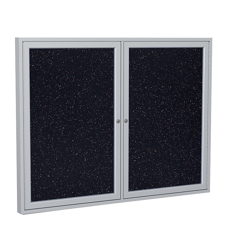 Ghent 3' H x 5' W Enclosed Recycled Rubber Bulletin Board with Satin Frame, 2 Door, Confetti (PA23660TR-CF) image 1