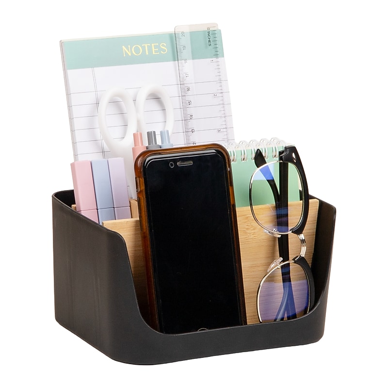 Mind Reader 5-Compartment Plastic Desk Organizer, Black (SLORG-BLK) image 1