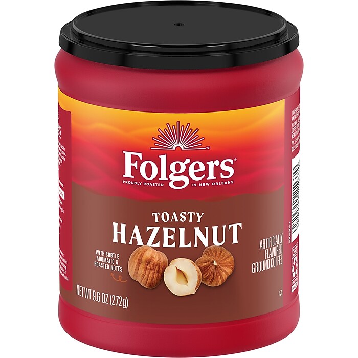 Folgers Toasty Hazelnut Ground Coffee, 9.6 oz. Canister