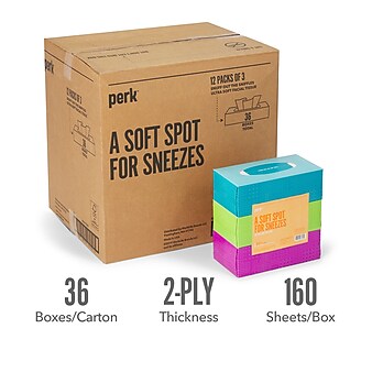 Perk™ Ultra Soft Tissue, 2-Ply, 160 Sheets/Box, 3 Boxes/Pack, 12/Packs/Carton (PK57778)