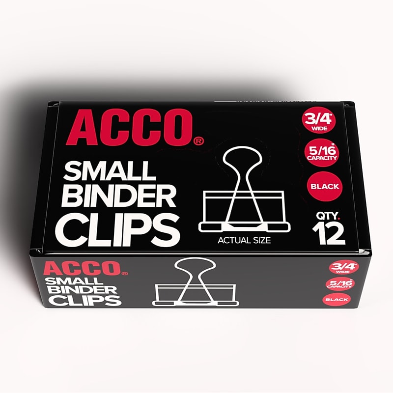 ACCO Small Binder Clips, 0.31" Capacity, Black, 12 Clips/Pack (72020) image 1