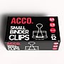 ACCO Small Binder Clips, 0.31" Capacity, Black, 12 Clips/Pack (72020)~#|#~1226D683-58A0-48F4-BE9D23A09110336C_sc7
