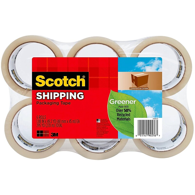 Scotch Packing Tape, 1.88" x 49.6 yds., Clear, 6/Pack (3750G6) image 1