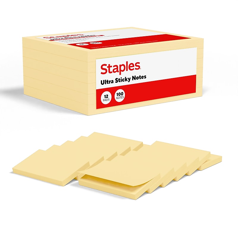 Staples Ultra Sticky Notes, 3" x 5", Sunshine Collection, 100 Sheets/Pad, 12 Pads/Pack (ST62890) image 1