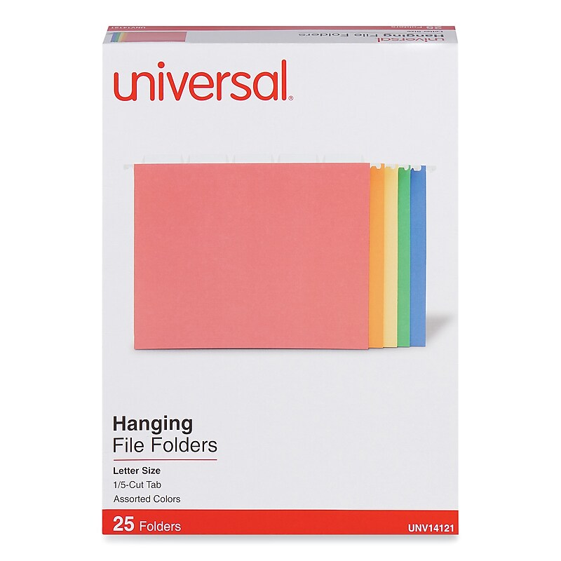 Universal Recycled Hanging File Folders, Letter Size, Assorted Colors, 25/Box (UNV14121) image 1